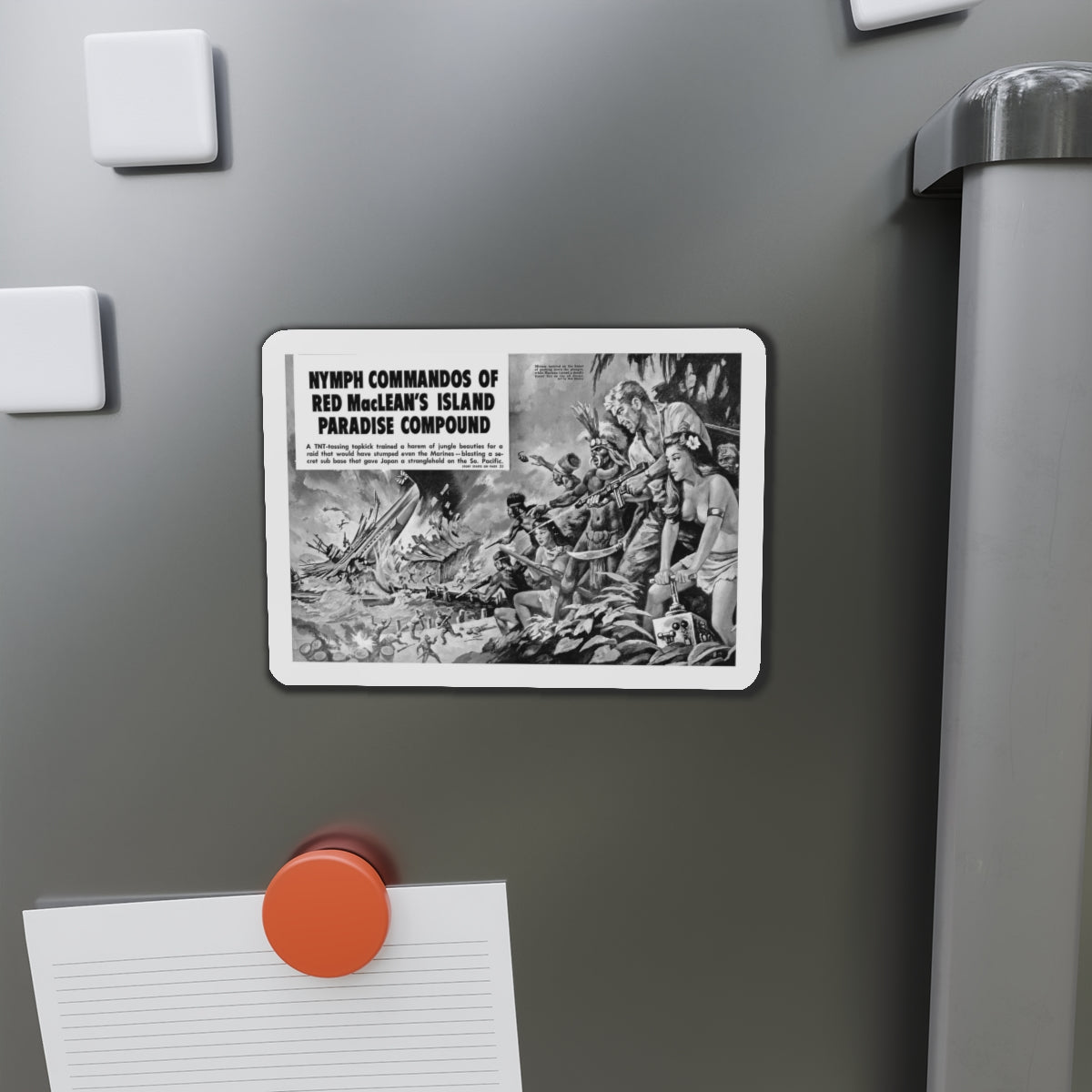 Nymph Commandos Of Red MacLean's Island Paradise Compound, Action For Men, May 1966 (Magazine Illustration) Refrigerator Magnet-The Sticker Space