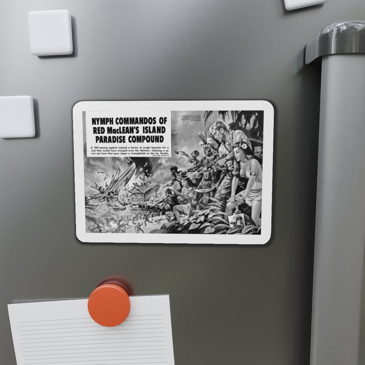 Nymph Commandos Of Red MacLean's Island Paradise Compound, Action For Men, May 1966 (Magazine Illustration) Refrigerator Magnet-The Sticker Space