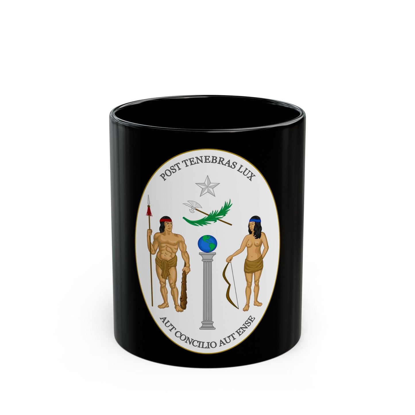 Obverse of the Coat of Arms of Chile (1812-1814) - Black Coffee Mug-11oz-The Sticker Space