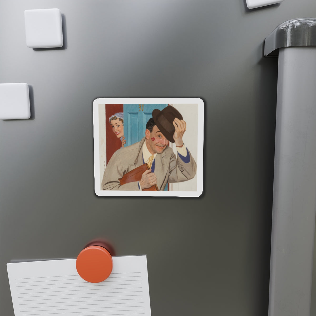 Off to Work, This Week Magazine, 1958 (Magazine Illustration) Refrigerator Magnet-The Sticker Space