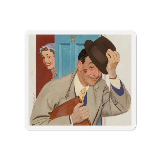 Off to Work, This Week Magazine, 1958 (Magazine Illustration) Refrigerator Magnet 6 Inch - The Sticker Space