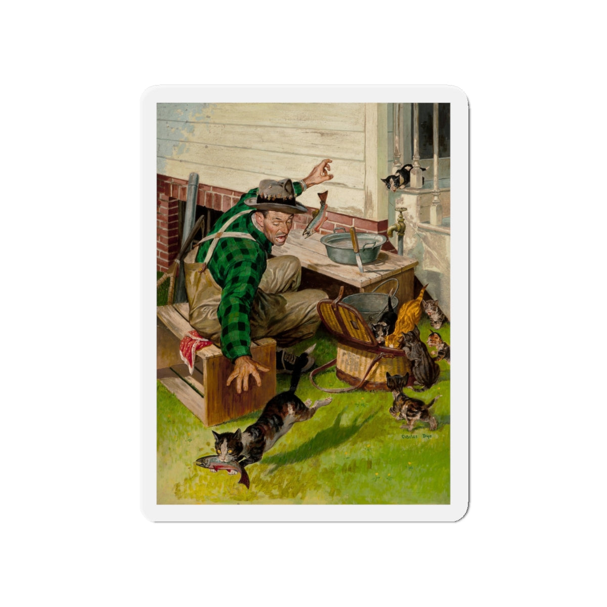 Off with the Fish, Outdoor Life magazine cover (Magazine Illustration) Refrigerator Magnet-4" x 4"-The Sticker Space