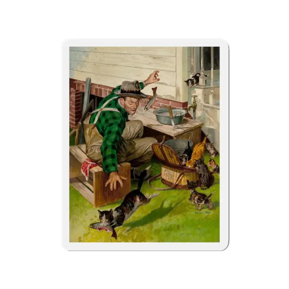 Off with the Fish, Outdoor Life magazine cover (Magazine Illustration) Refrigerator Magnet - The Sticker Space