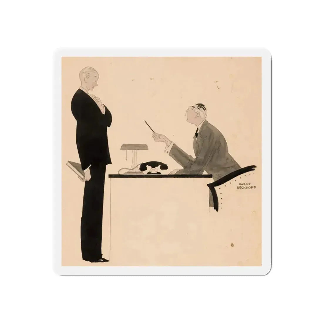 Office Confrontation (c. 1920s) (Magazine Illustration) Refrigerator Magnet 5 Inch - The Sticker Space