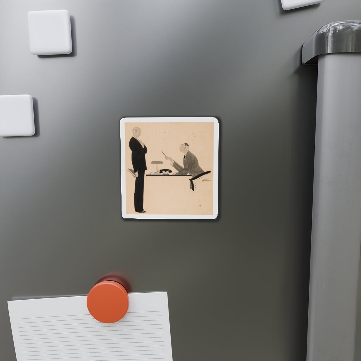 Office Confrontation (c. 1920s) (Magazine Illustration) Refrigerator Magnet-The Sticker Space