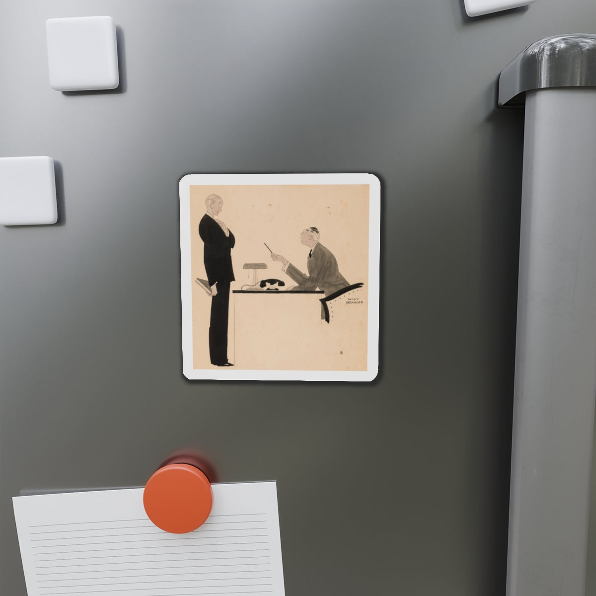 Office Confrontation (c. 1920s) (Magazine Illustration) Refrigerator Magnet-The Sticker Space