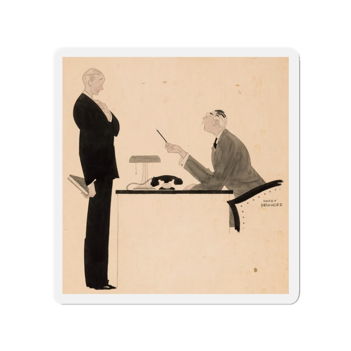 Office Confrontation (c. 1920s) (Magazine Illustration) Refrigerator Magnet-3" x 3"-The Sticker Space