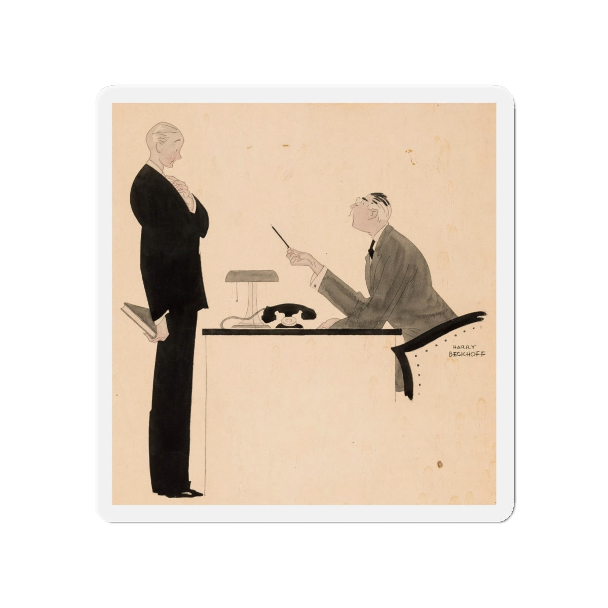 Office Confrontation (c. 1920s) (Magazine Illustration) Refrigerator Magnet-4" x 4"-The Sticker Space