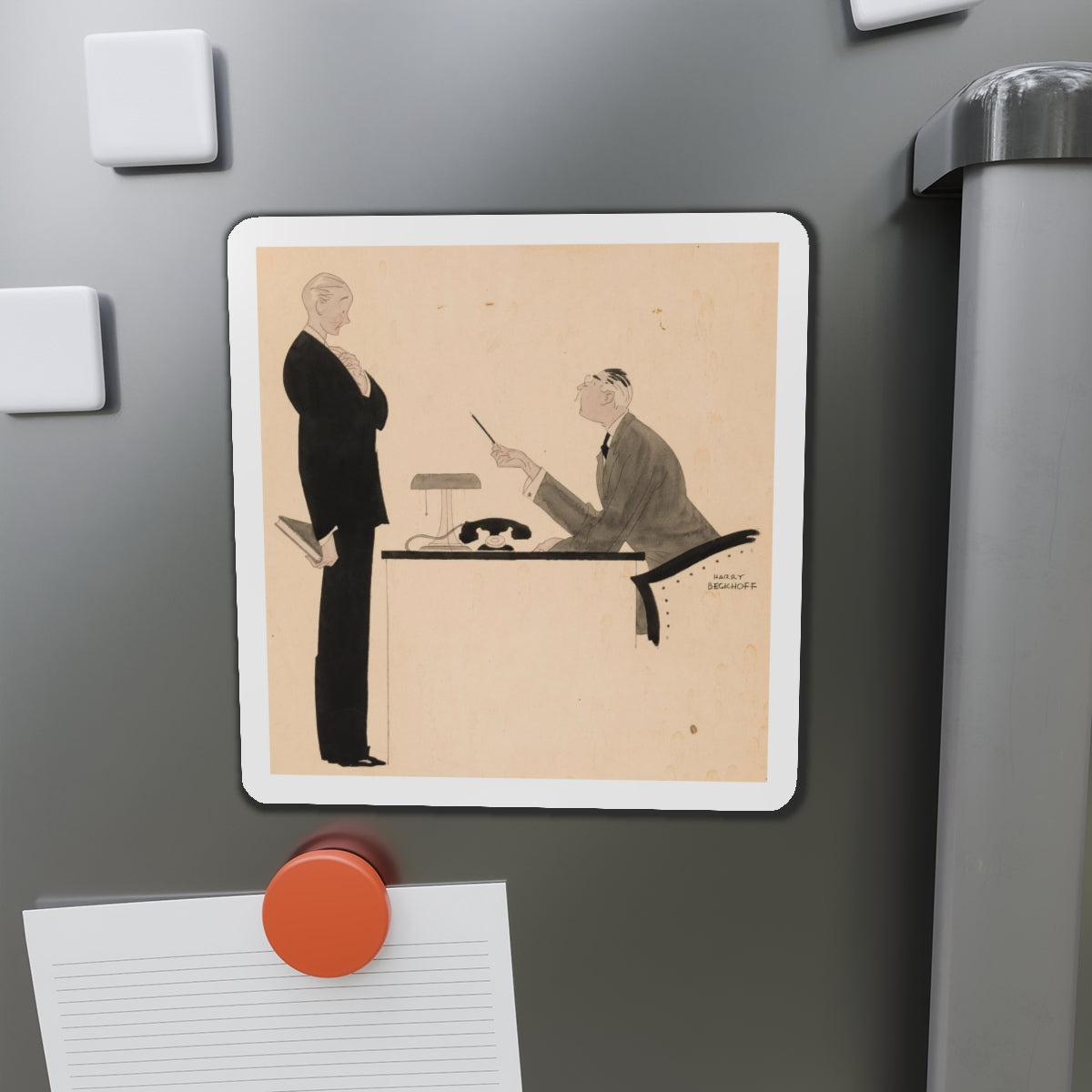 Office Confrontation (c. 1920s) (Magazine Illustration) Refrigerator Magnet-The Sticker Space