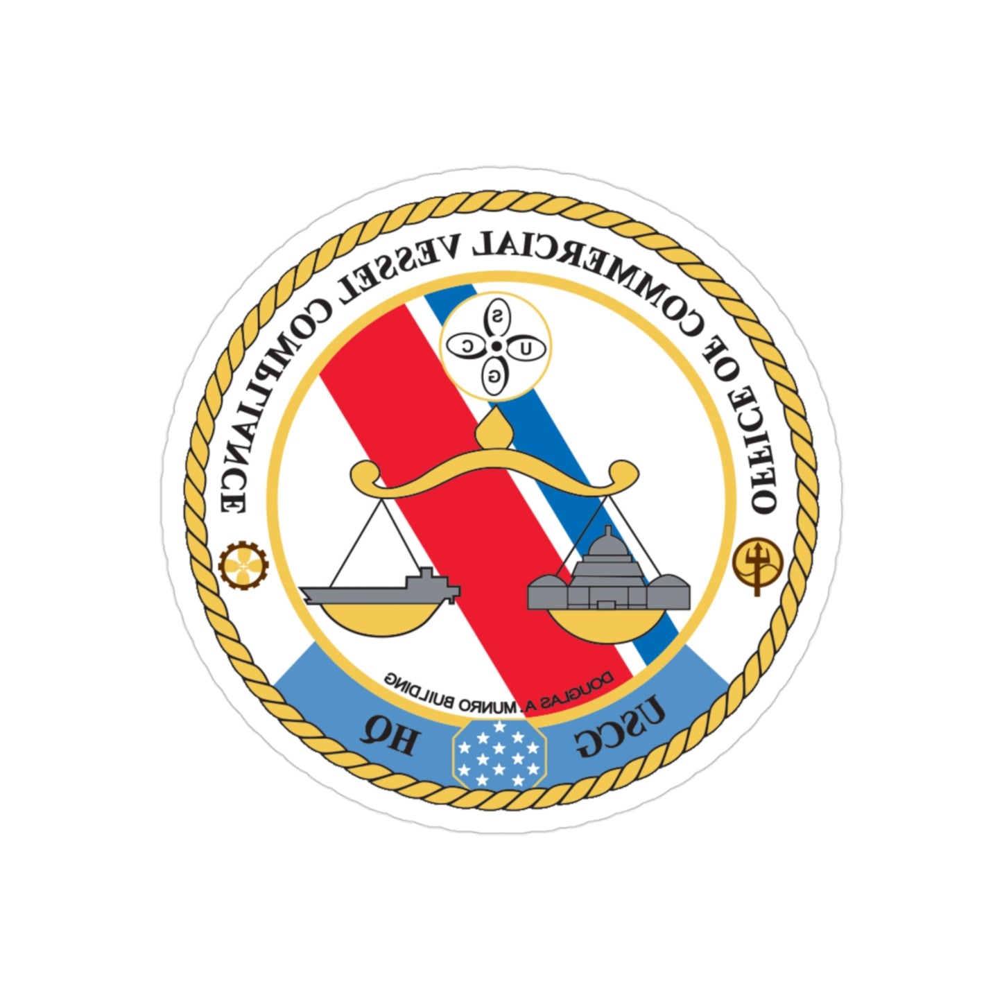 Office of Comm Vessel Cmplnce (U.S. Coast Guard) REVERSE PRINT Transparent STICKER-3" × 3"-The Sticker Space