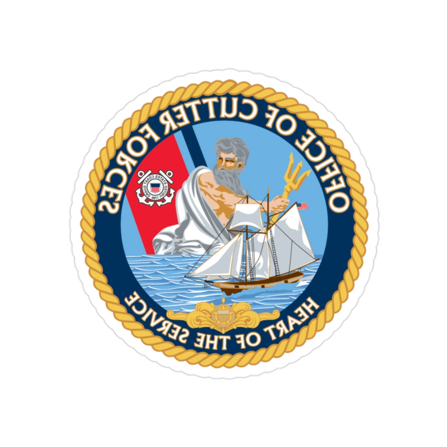 Office of Cutter Forces (U.S. Coast Guard) REVERSE PRINT Transparent STICKER-2" × 2"-The Sticker Space