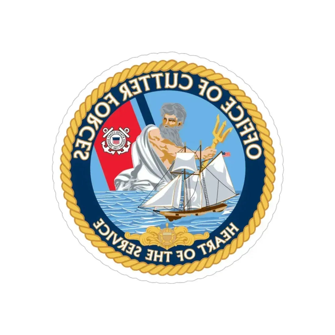 Office of Cutter Forces (U.S. Coast Guard) REVERSE PRINT Transparent Die-Cut STICKER 4 Inch Die-Cut Transparent - The Sticker Space