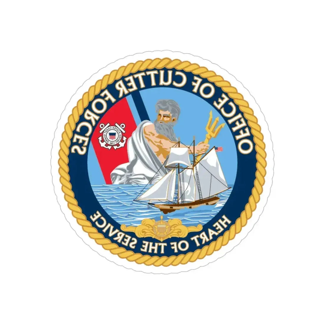 Office of Cutter Forces (U.S. Coast Guard) REVERSE PRINT Transparent Die-Cut STICKER 5 Inch Die-Cut Transparent - The Sticker Space
