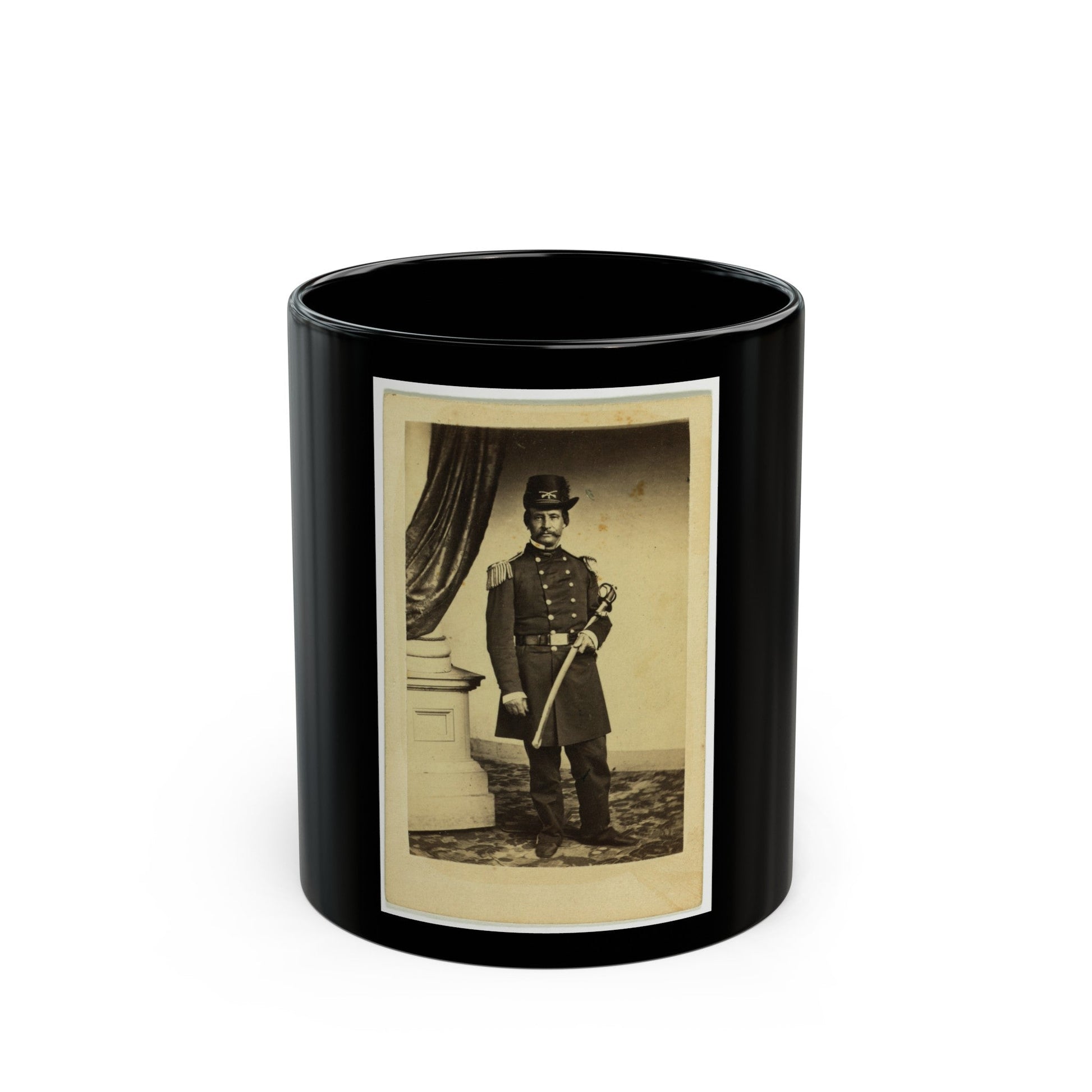 Officer David Hunter, Full-Length Portrait In Full Military Dress, Standing, Holding Sword, Facing Front (U.S. Civil War) Black Coffee Mug-11oz-The Sticker Space