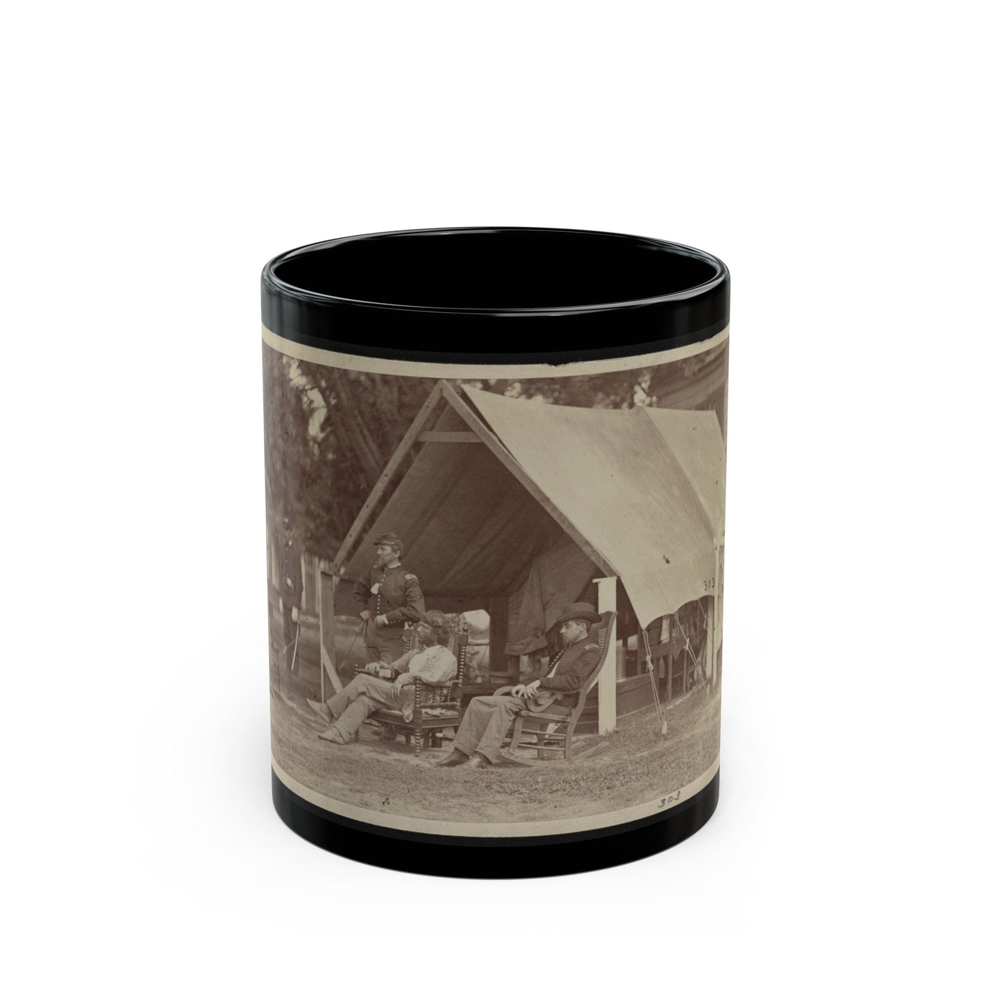 Officers Relaxing Outside A Tent (U.S. Civil War) Black Coffee Mug-11oz-The Sticker Space