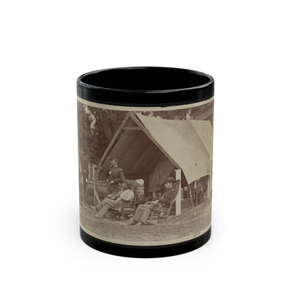 Officers Relaxing Outside A Tent (U.S. Civil War) Black Coffee Mug-11oz-The Sticker Space