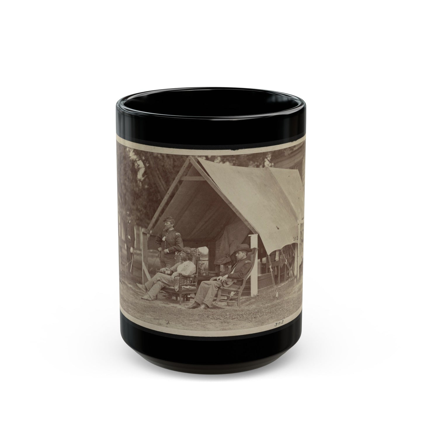 Officers Relaxing Outside A Tent (U.S. Civil War) Black Coffee Mug-15oz-The Sticker Space