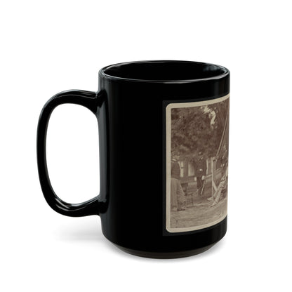 Officers Relaxing Outside A Tent (U.S. Civil War) Black Coffee Mug-The Sticker Space