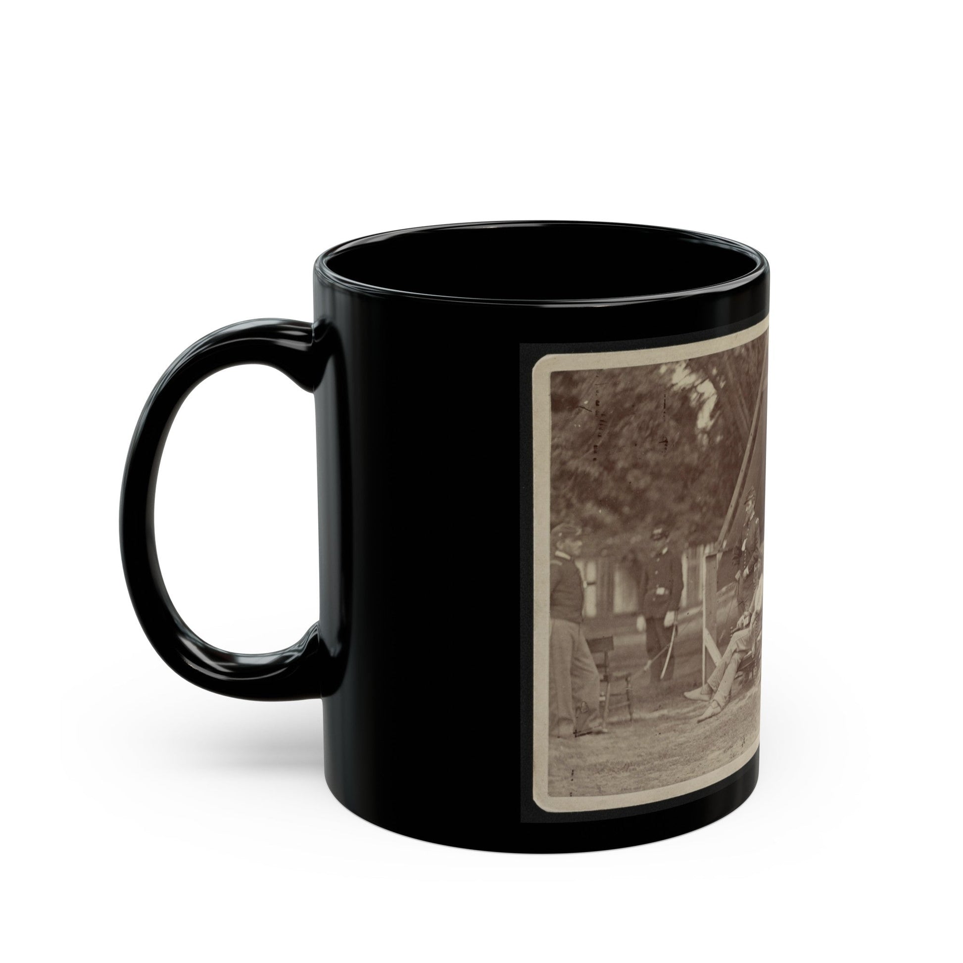 Officers Relaxing Outside A Tent (U.S. Civil War) Black Coffee Mug-The Sticker Space