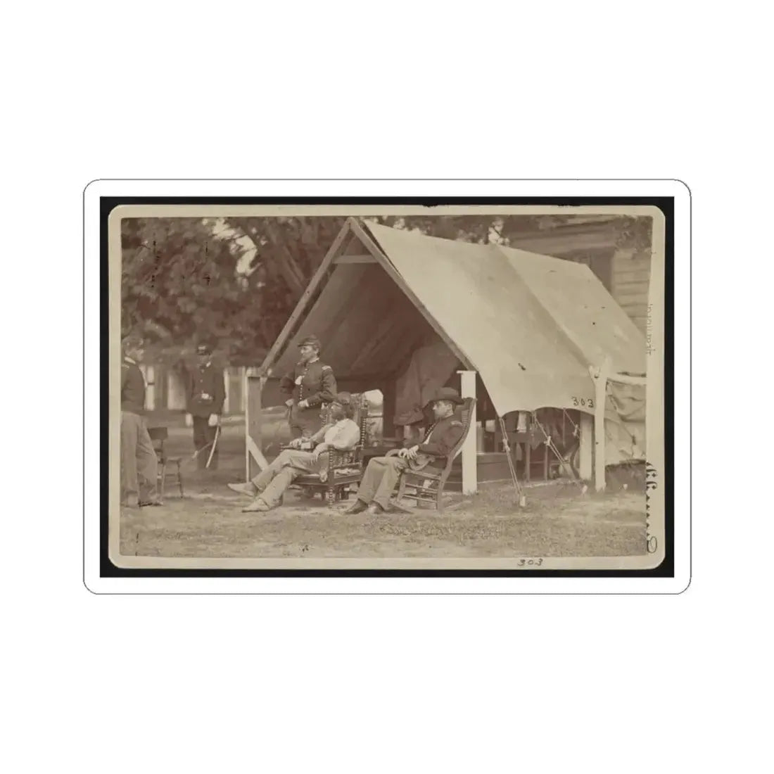 Officers Relaxing Outside a Tent (U.S. Civil War) STICKER Vinyl Kiss-Cut Decal 6 Inch White - The Sticker Space