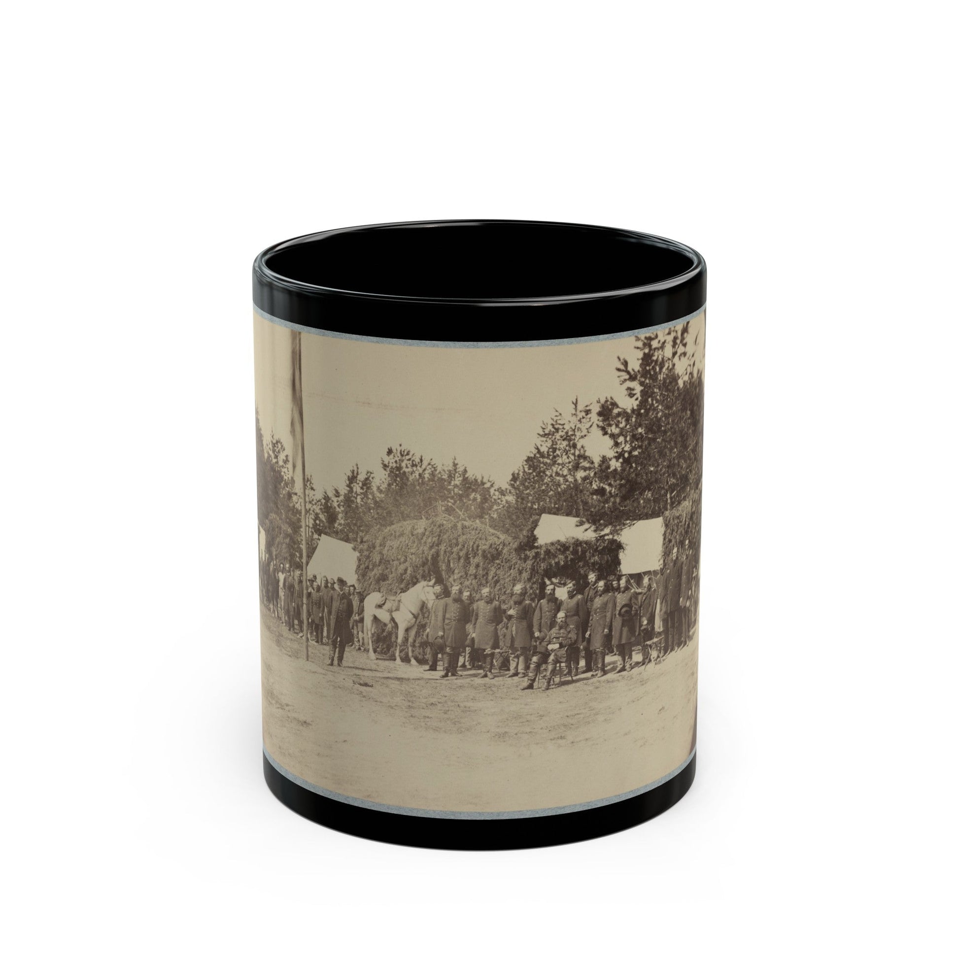 Officers Stand In Line By A Flagpole (U.S. Civil War) Black Coffee Mug-11oz-The Sticker Space