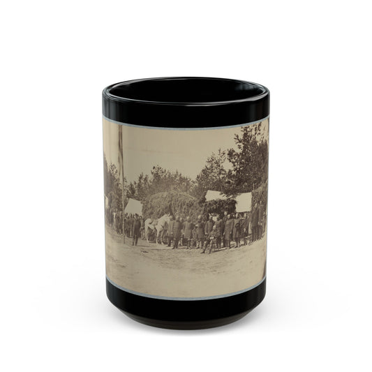 Officers Stand In Line By A Flagpole (U.S. Civil War) Black Coffee Mug-15oz-The Sticker Space