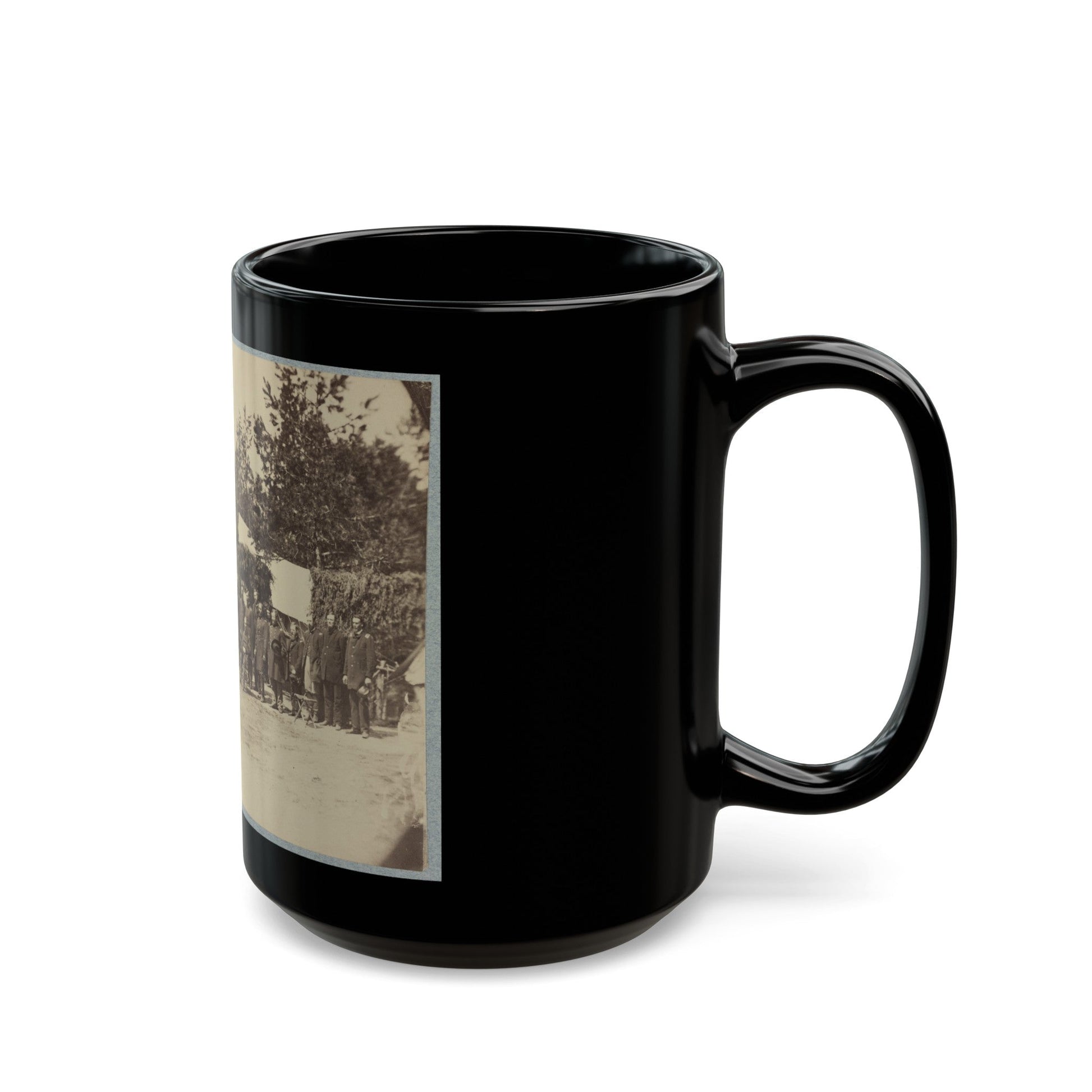 Officers Stand In Line By A Flagpole (U.S. Civil War) Black Coffee Mug-The Sticker Space