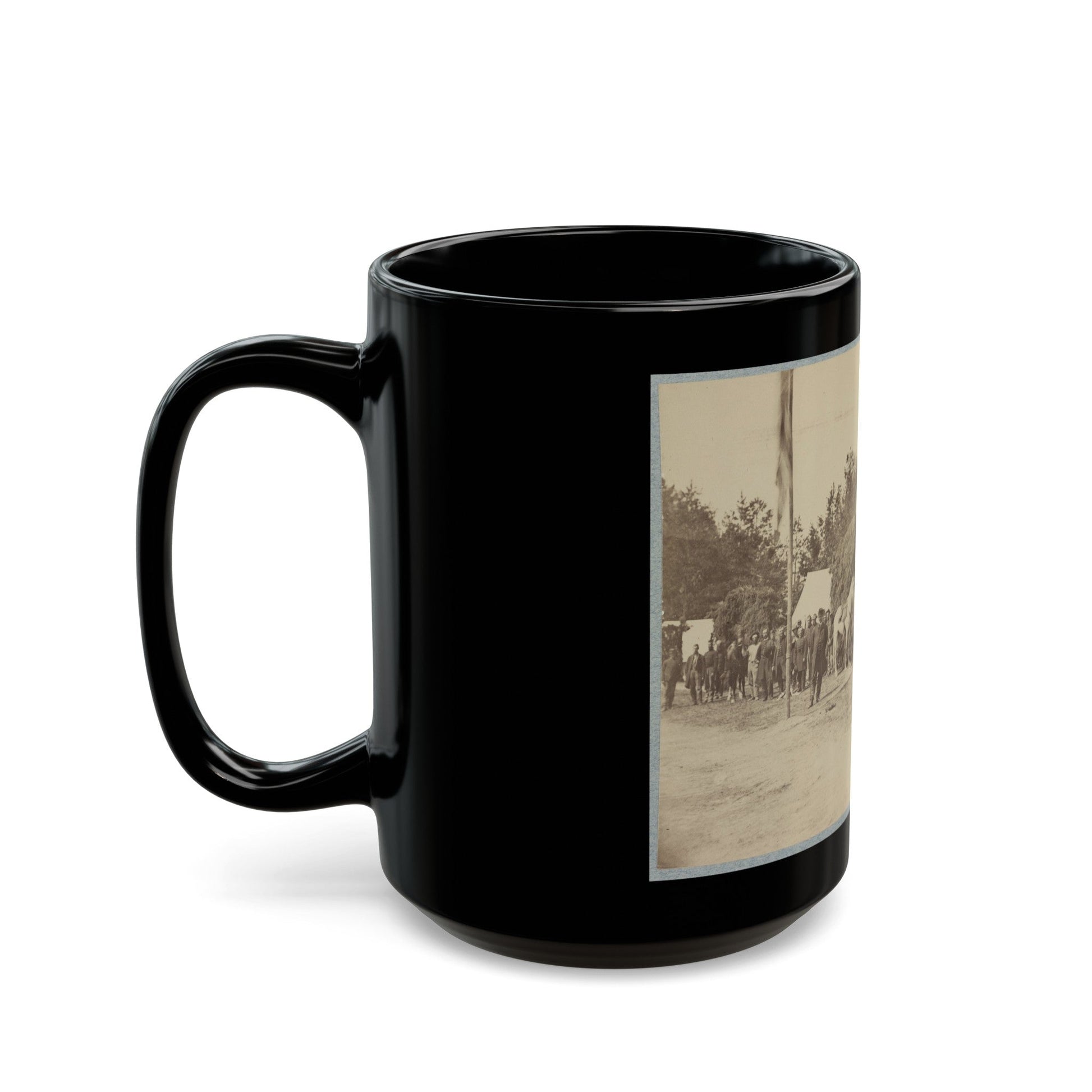 Officers Stand In Line By A Flagpole (U.S. Civil War) Black Coffee Mug-The Sticker Space