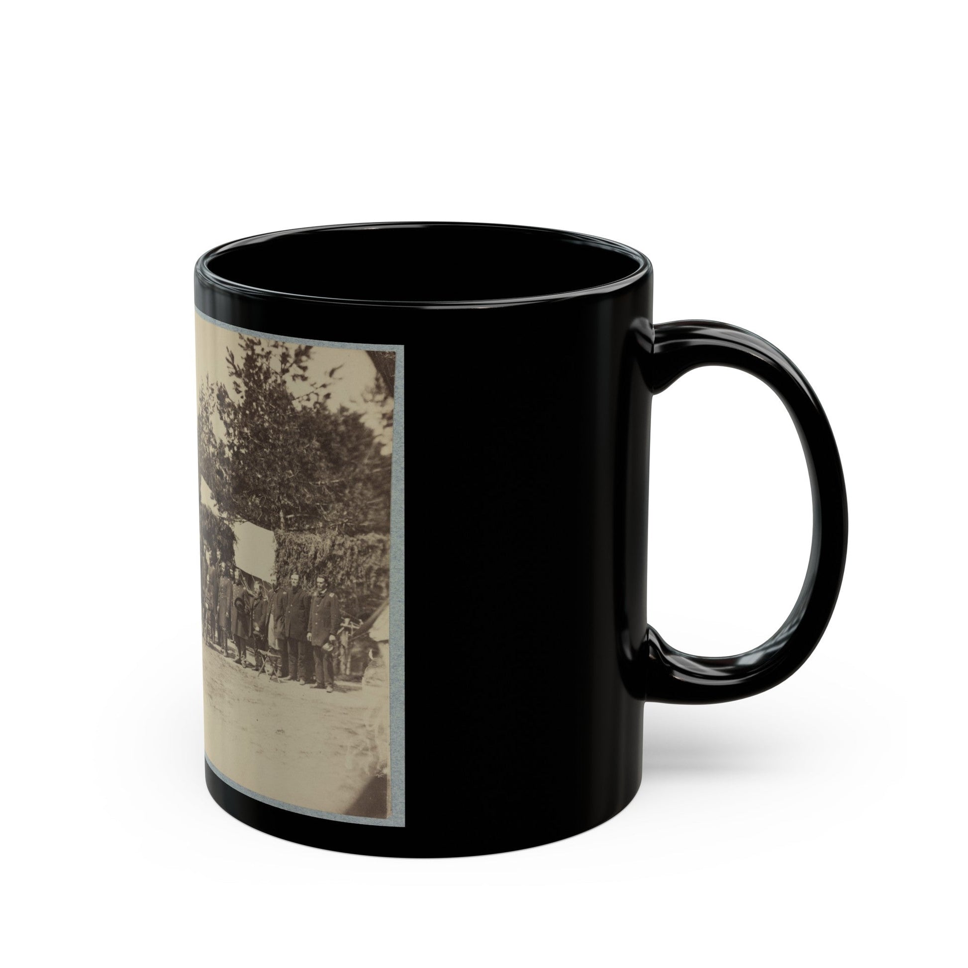 Officers Stand In Line By A Flagpole (U.S. Civil War) Black Coffee Mug-The Sticker Space