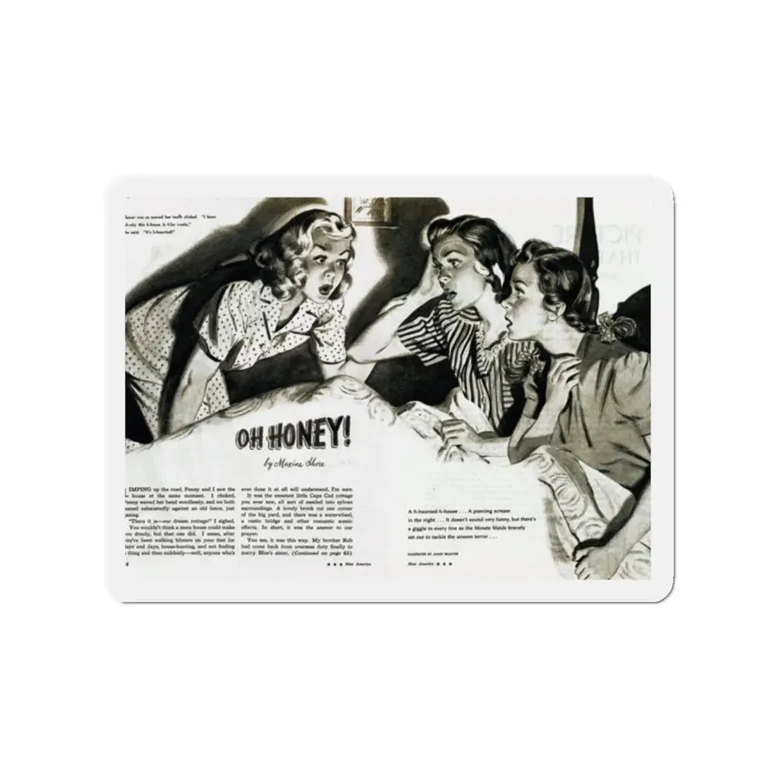 Oh, Honey!, Miss America magazine, June 1946 (Magazine Illustration) Refrigerator Magnet 2 Inch - The Sticker Space