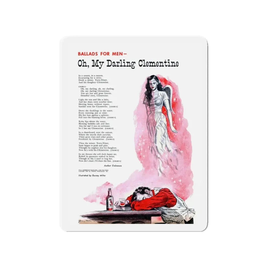 Oh, My Darling Clementine, Cavalier, March 1953 (Magazine Illustration) Refrigerator Magnet 3 Inch - The Sticker Space