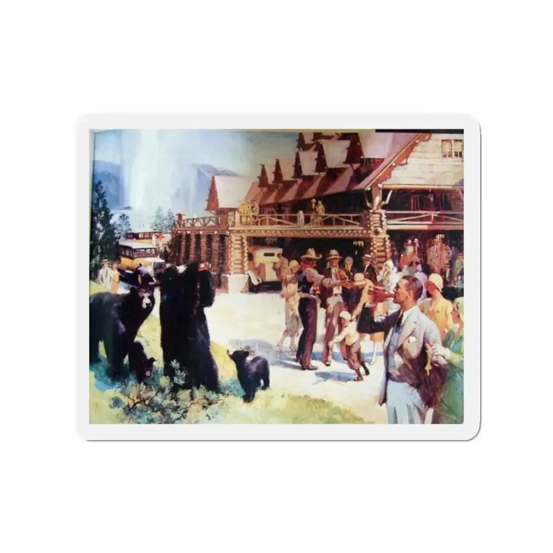 Old Faithful Inn by Fred Mizen 1931 (Magazine Illustration) Refrigerator Magnet 2 Inch - The Sticker Space