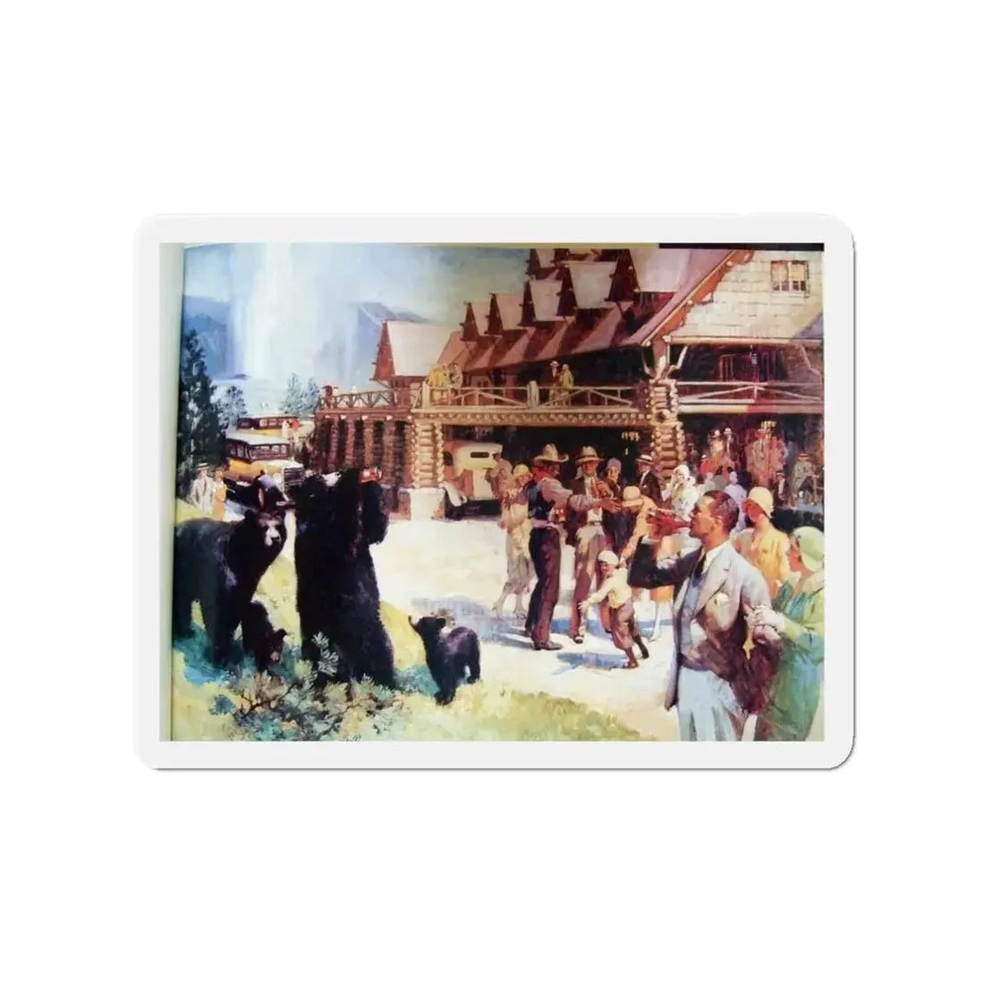 Old Faithful Inn by Fred Mizen 1931 (Magazine Illustration) Refrigerator Magnet 3 Inch - The Sticker Space