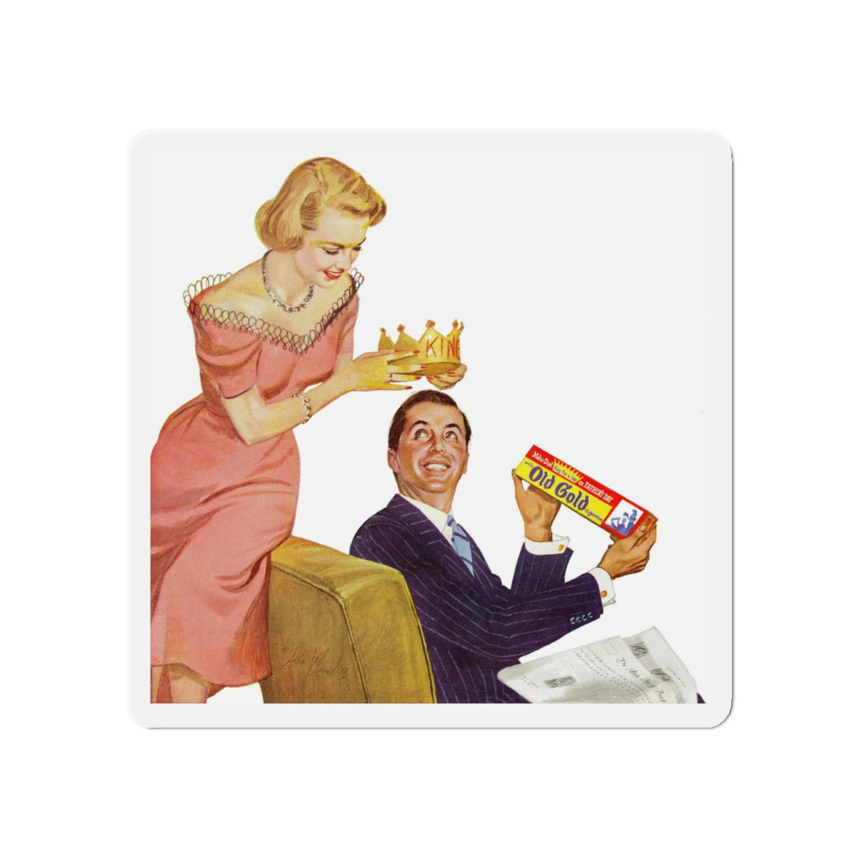 Old Gold cigarette ad, Woman's Day, June 1952 (Magazine Illustration) Refrigerator Magnet-5" x 5"-The Sticker Space