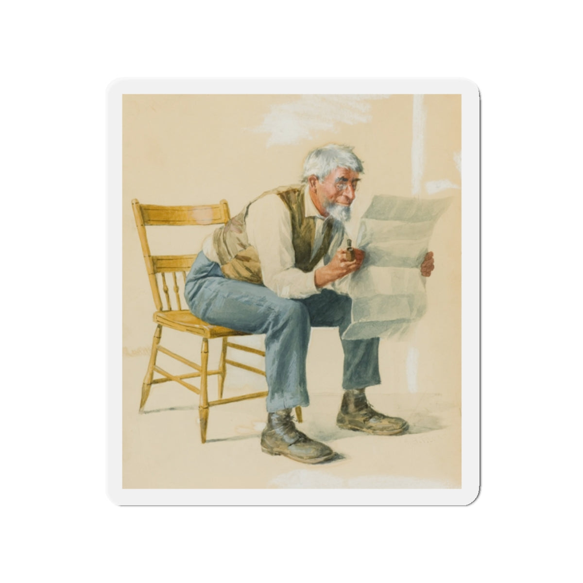 Old Man Reading a Newspaper (Magazine Illustration) Refrigerator Magnet-2" x 2"-The Sticker Space