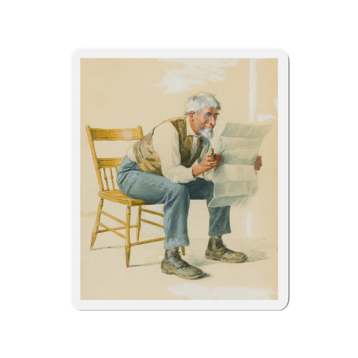 Old Man Reading a Newspaper (Magazine Illustration) Refrigerator Magnet-3" x 3"-The Sticker Space