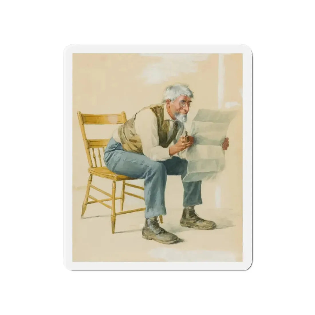 Old Man Reading a Newspaper (Magazine Illustration) Refrigerator Magnet 4 Inch - The Sticker Space