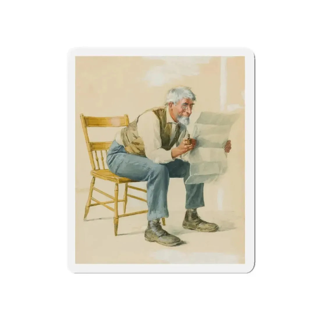 Old Man Reading a Newspaper (Magazine Illustration) Refrigerator Magnet 5 Inch - The Sticker Space