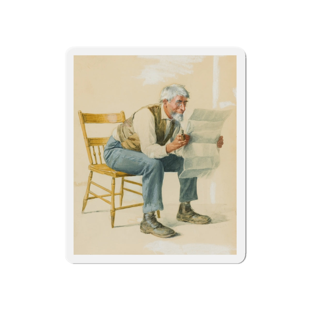 Old Man Reading a Newspaper (Magazine Illustration) Refrigerator Magnet-6 × 6"-The Sticker Space