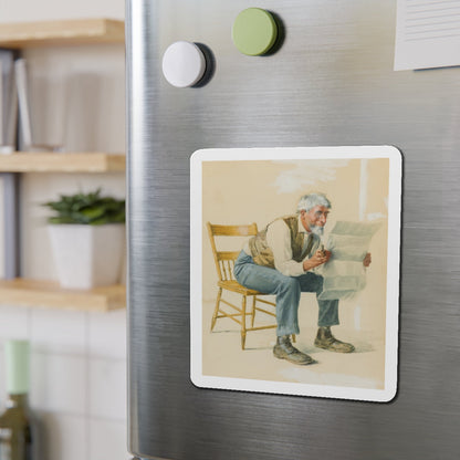 Old Man Reading a Newspaper (Magazine Illustration) Refrigerator Magnet-The Sticker Space