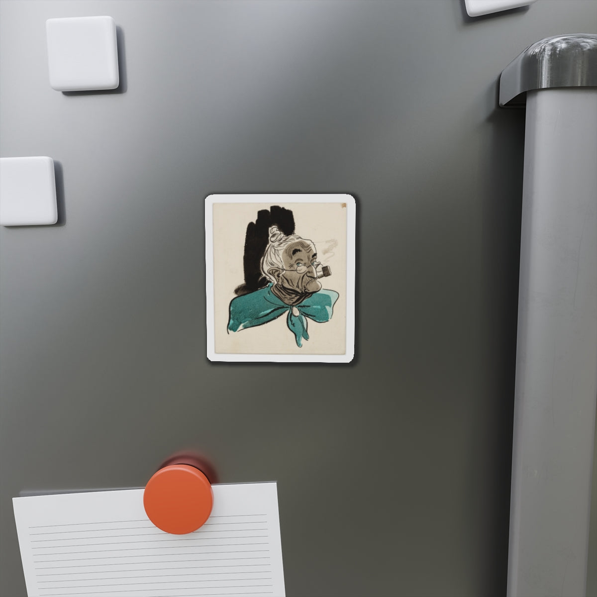 Old Woman with Pipe Illustration (Magazine Illustration) Refrigerator Magnet-The Sticker Space