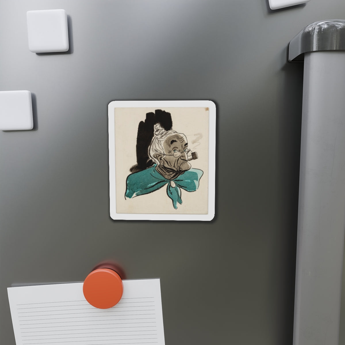 Old Woman with Pipe Illustration (Magazine Illustration) Refrigerator Magnet-The Sticker Space