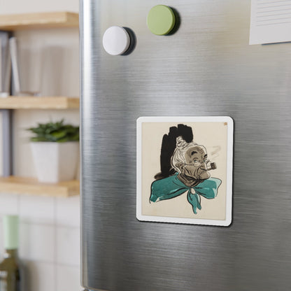 Old Woman with Pipe Illustration (Magazine Illustration) Refrigerator Magnet-The Sticker Space