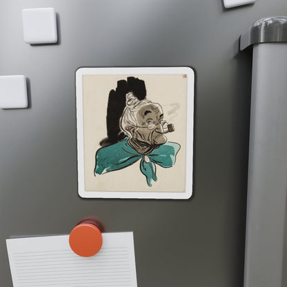 Old Woman with Pipe Illustration (Magazine Illustration) Refrigerator Magnet-The Sticker Space