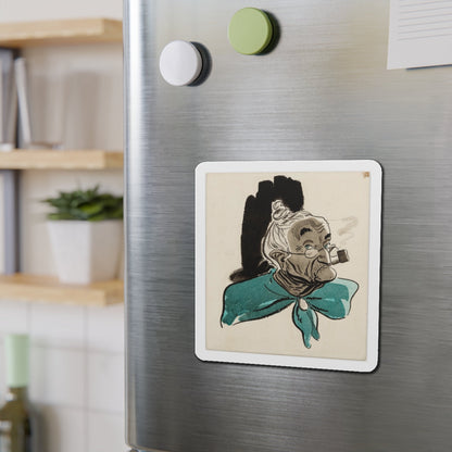 Old Woman with Pipe Illustration (Magazine Illustration) Refrigerator Magnet-The Sticker Space