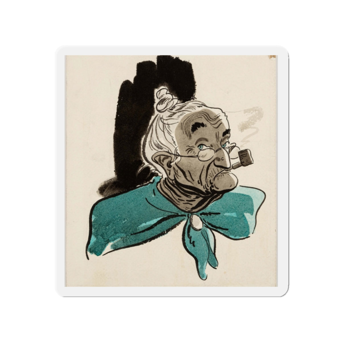 Old Woman with Pipe Illustration (Magazine Illustration) Refrigerator Magnet-2" x 2"-The Sticker Space