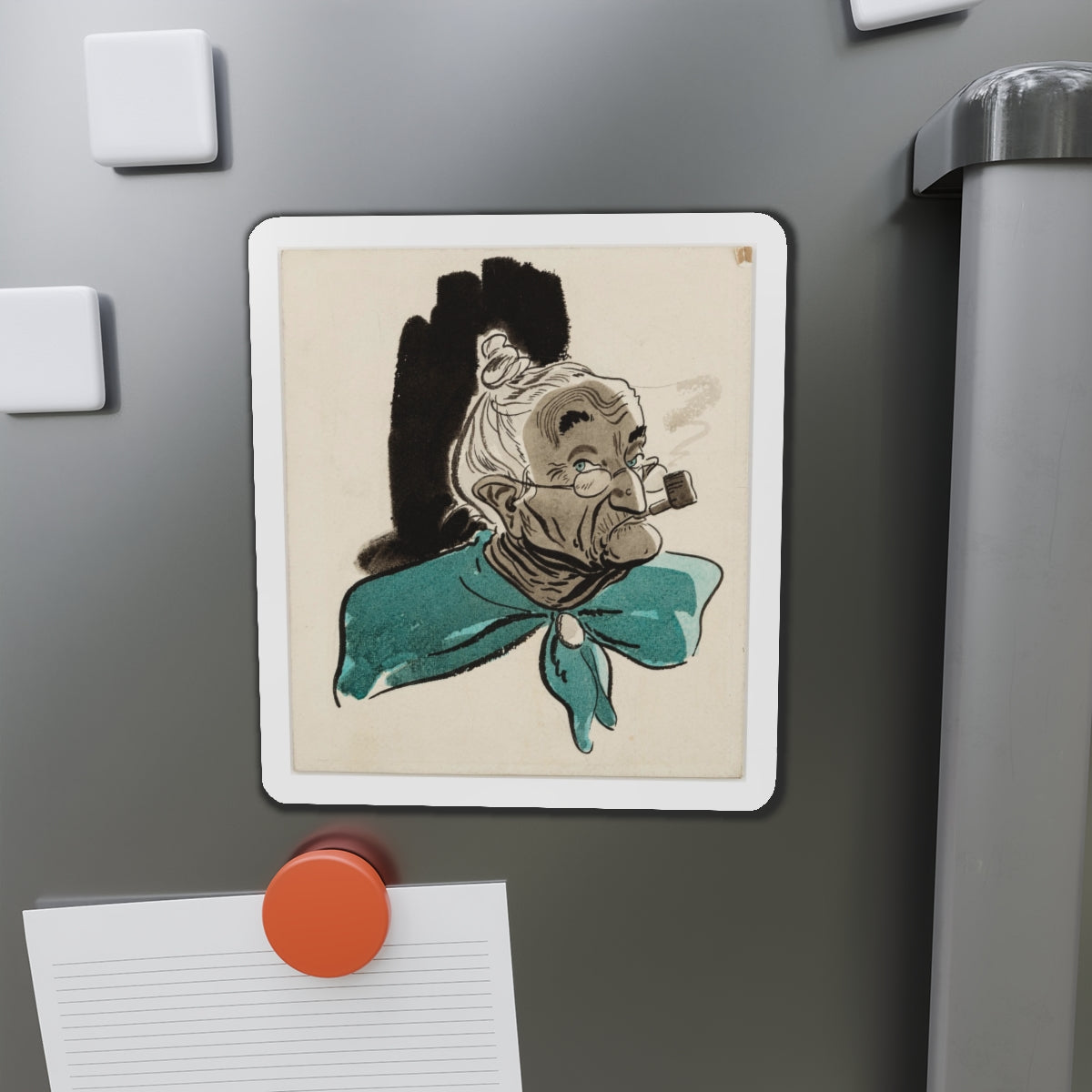 Old Woman with Pipe Illustration (Magazine Illustration) Refrigerator Magnet-The Sticker Space