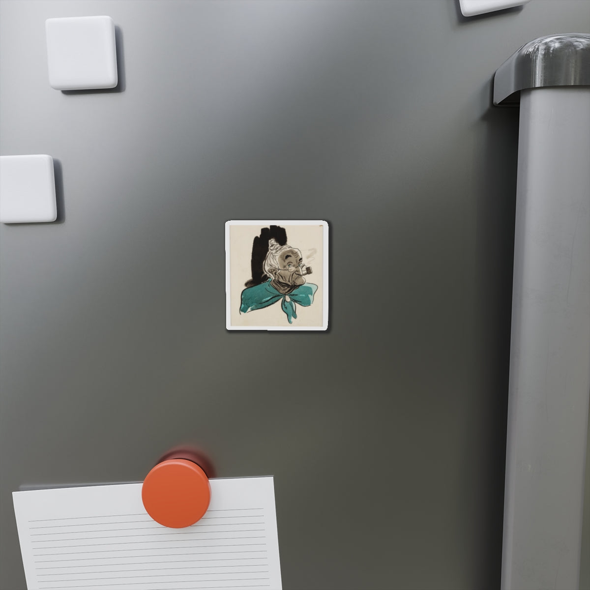 Old Woman with Pipe Illustration (Magazine Illustration) Refrigerator Magnet-The Sticker Space