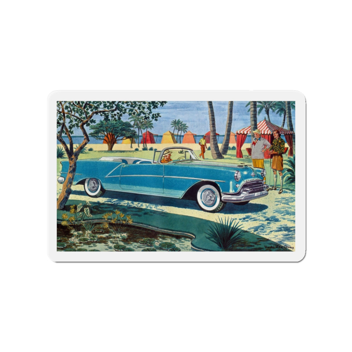 Oldsmobile Starfire, Esquire magazine, 1954 (Magazine Illustration) Refrigerator Magnet-2" x 2"-The Sticker Space