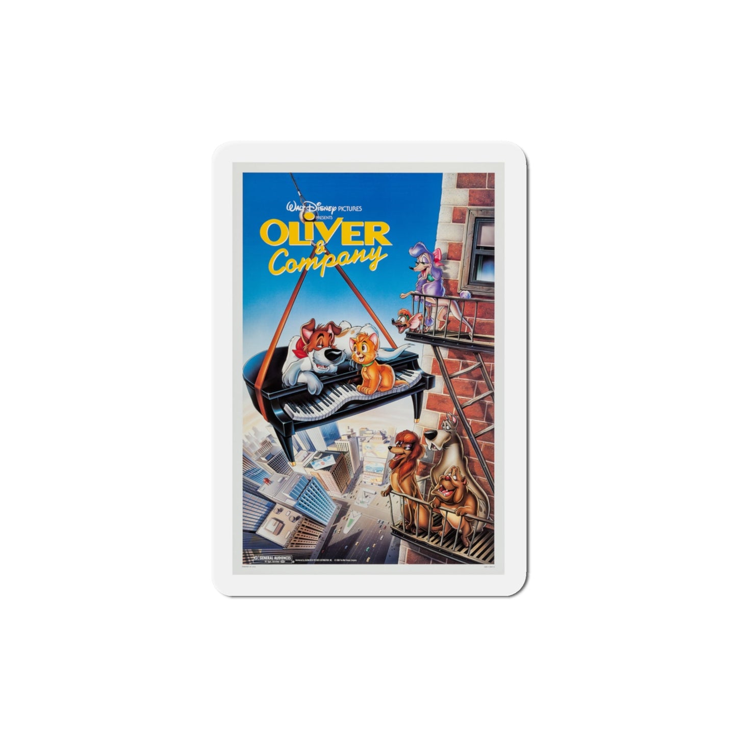 Oliver & Company 1988 Movie Poster Die-Cut Magnet-3" x 3"-The Sticker Space